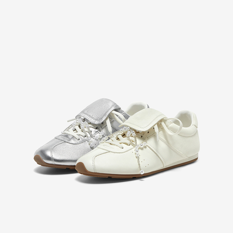 Bata小白鞋女2025夏季新款透气休闲德训珠珠百搭通勤鞋50081BM5