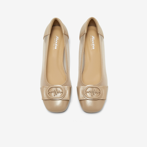 Bata浅口单鞋女2025夏季新款通勤粗跟牛皮透气优雅奶奶鞋88161BQ5