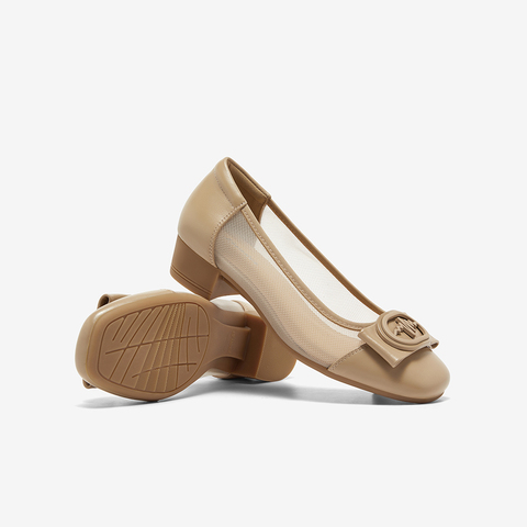 Bata浅口单鞋女2025夏季新款通勤粗跟牛皮透气优雅奶奶鞋88161BQ5