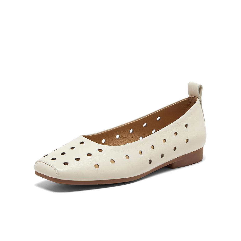 Bata洞洞浅口鞋女2025春季新款通勤透气羊皮百搭软底单鞋AOP09BQ5