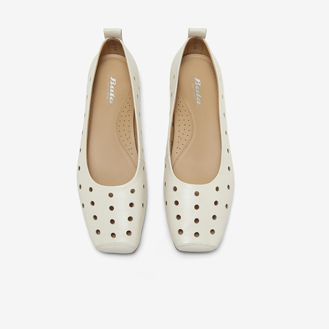 Bata洞洞浅口鞋女2025春季新款通勤透气羊皮百搭软底单鞋AOP09BQ5