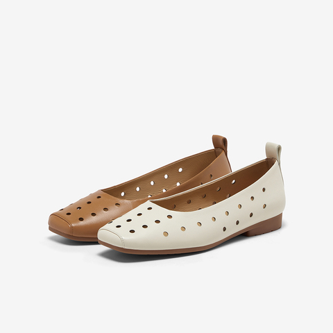 Bata洞洞浅口鞋女2025春季新款通勤透气羊皮百搭软底单鞋AOP09BQ5