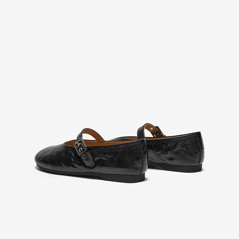 Bata玛丽珍女2025春季新款复古抓纹羊皮软底通勤单鞋AUO01AQ5