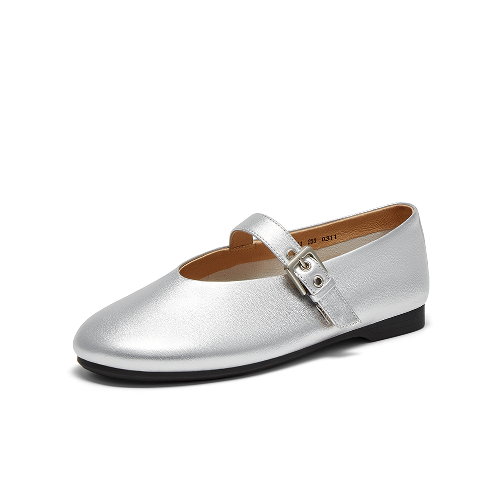 Bata玛丽珍女2025春季新款复古抓纹羊皮软底通勤单鞋AUO01AQ5