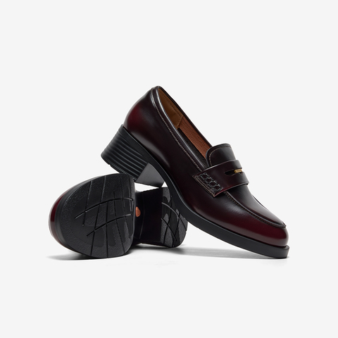 Bata乐福鞋女2025秋商场新款复古英伦风牛皮通勤粗跟单鞋UHW05CA5