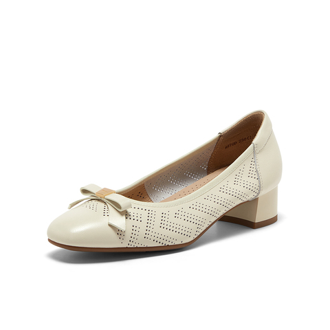 Bata浅口单鞋女2025夏季商场新款羊皮粗跟通勤软底单鞋8978DBQ5