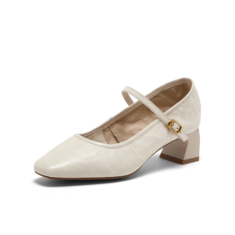 Bata羊皮书玛丽珍单鞋女2025秋商场新款复古软底浅口鞋8065DCQ5