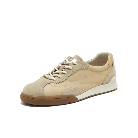 Bata休闲鞋女2025夏季新款牛剖皮通勤软底复古德训运动鞋ACO22BM5