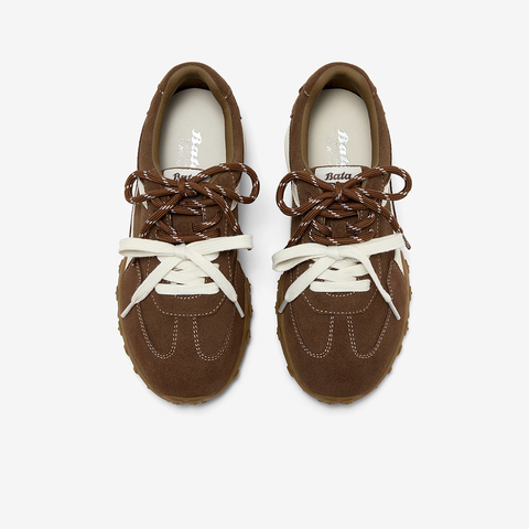 Bata阿甘鞋女2025秋季商场新款牛剖皮双色鞋带休闲运动鞋6589DCM5