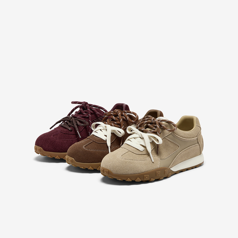 Bata阿甘鞋女2025秋季商场新款牛剖皮双色鞋带休闲运动鞋6589DCM5