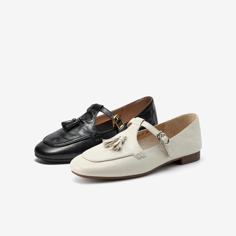 Bata羊皮书乐福鞋女2025秋季新款英伦羊皮复古软底一脚蹬AVL11CA5