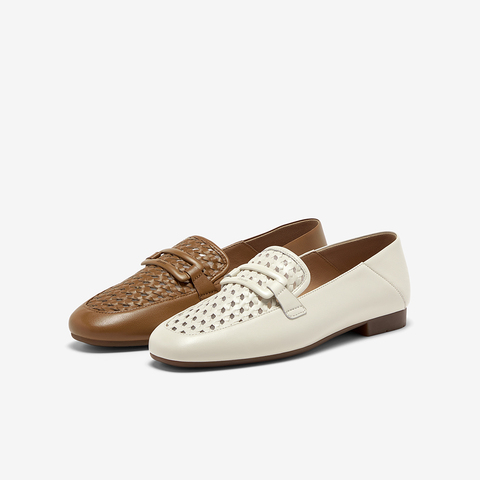 Bata乐福鞋女2025夏季商场新款编织英伦风通勤百搭一脚蹬AVL46BA5