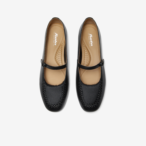 Bata玛丽珍女2025秋季商场新款羊皮法式通勤软底复古单鞋AVL66CQ5