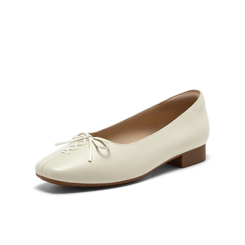 Bata浅口单鞋女2025秋商场新款羊皮粗跟通勤优雅软底单鞋AWV51CQ5