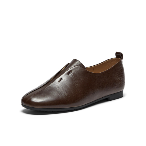 Bata一脚蹬女2025秋季商场新款英伦羊皮复古舒适休闲便鞋AZN16CA5