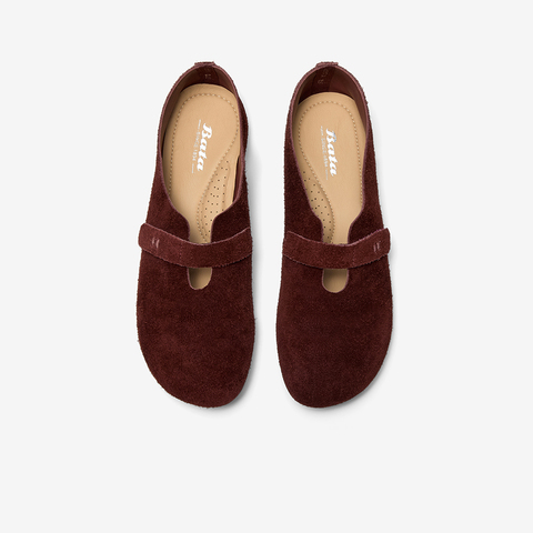 Bata深口单鞋女2025秋季商场新款百搭复古牛剖皮软底便鞋AYB13CA5