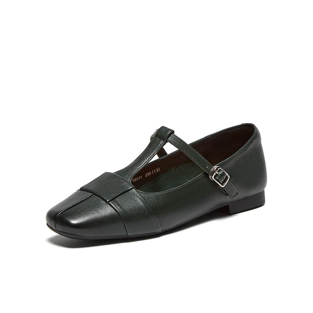 Bata玛丽珍女2025秋季商场新款牛皮复古软底通勤丁字单鞋56011CQ5