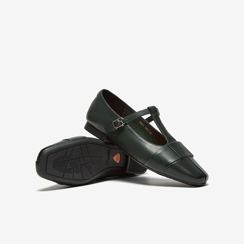 Bata玛丽珍女2025秋季商场新款牛皮复古软底通勤丁字单鞋56011CQ5