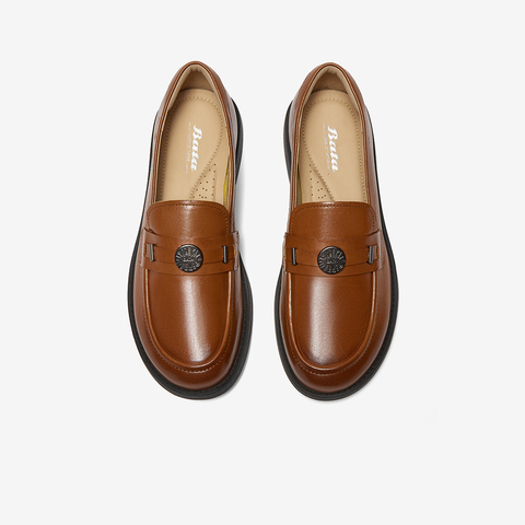 Bata乐福鞋女2025秋商场新款英伦百搭羊皮通勤一脚蹬单鞋AYA16CA5