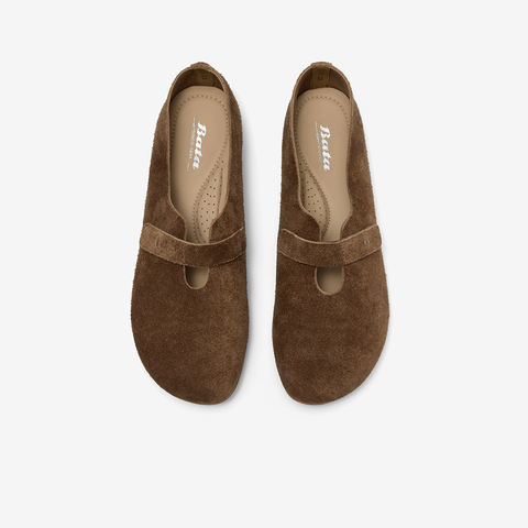 Bata深口单鞋女2025秋季商场新款百搭复古牛剖皮软底便鞋AYB13CA5