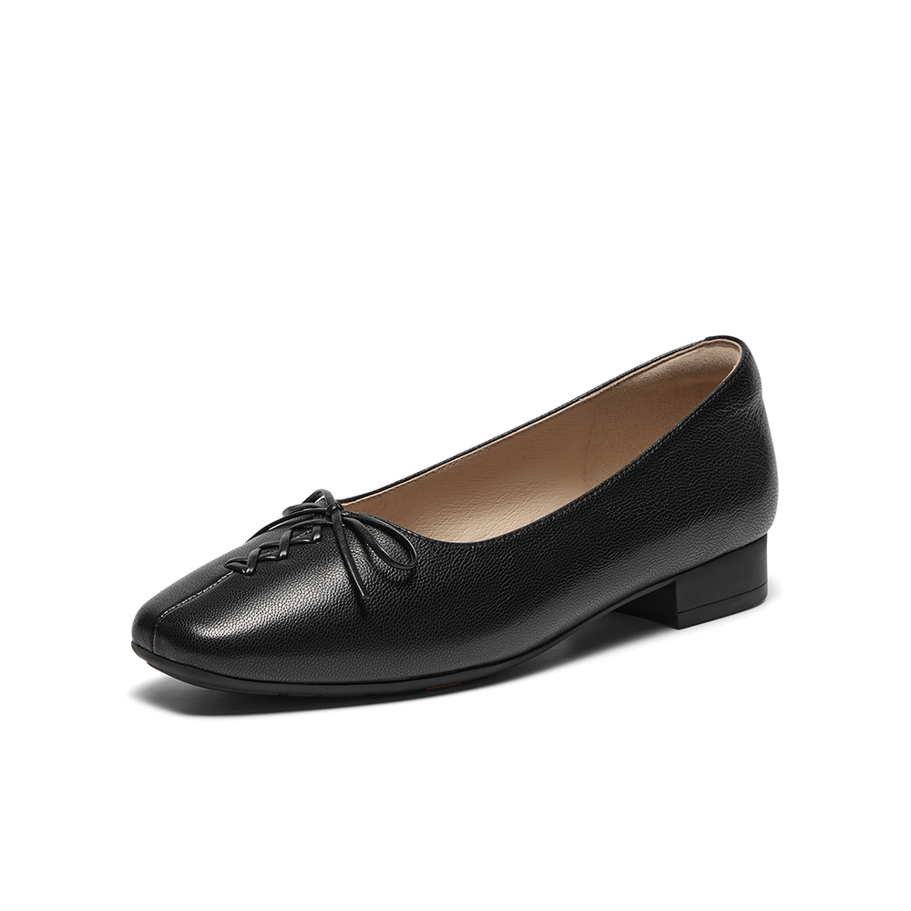 Bata浅口单鞋女2025秋商场新款羊皮粗跟通勤优雅软底单鞋AWV51CQ5