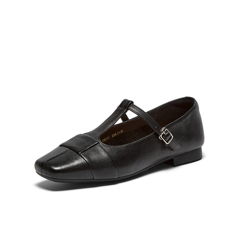 Bata玛丽珍女2025秋季商场新款牛皮复古软底通勤丁字单鞋56011CQ5