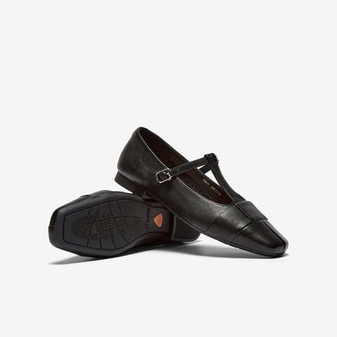 Bata玛丽珍女2025秋季商场新款牛皮复古软底通勤丁字单鞋56011CQ5