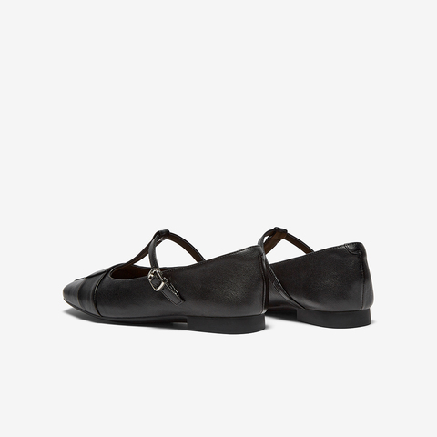 Bata玛丽珍女2025秋季商场新款牛皮复古软底通勤丁字单鞋56011CQ5