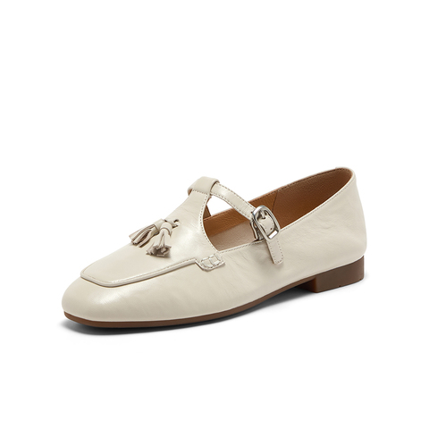 Bata羊皮书乐福鞋女2025秋季新款英伦羊皮复古软底一脚蹬AVL11CA5