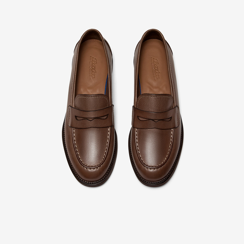 Bata乐福鞋女2025秋商场新款牛皮英伦风复古粗跟一脚蹬ATA30CA5