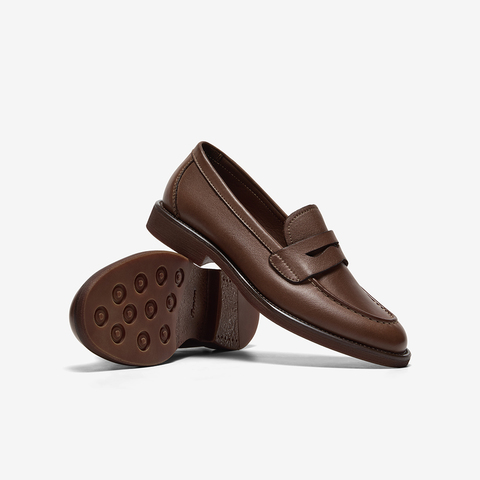 Bata乐福鞋女2025秋商场新款牛皮英伦风复古粗跟一脚蹬ATA30CA5