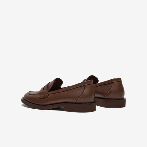 Bata乐福鞋女2025秋商场新款牛皮英伦风复古粗跟一脚蹬ATA30CA5