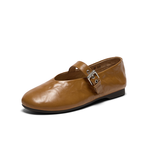 Bata羊皮书玛丽珍单鞋女2025秋商场新款复古软底浅口鞋AUO01CQ5