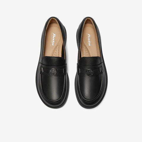 Bata乐福鞋女2025秋商场新款英伦百搭羊皮通勤一脚蹬单鞋AYA16CA5