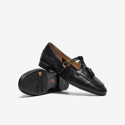 Bata羊皮书乐福鞋女2025秋季新款英伦羊皮复古软底一脚蹬AVL11CA5