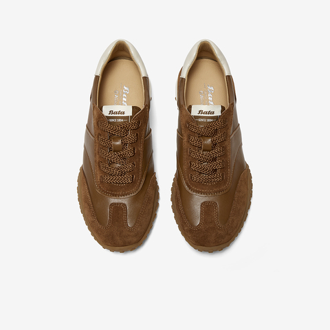 Bata德训鞋女2025秋季商场新款通勤百搭牛皮休闲运动鞋AZX02CM5
