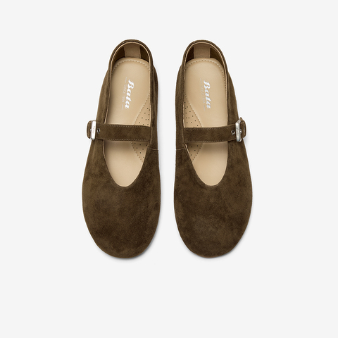 Bata羊皮书玛丽珍单鞋女2025秋商场新款复古软底浅口鞋AUO01CQ5