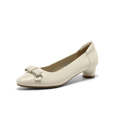 Bata浅口单鞋女2025秋商场新款羊皮粗跟通勤优雅软底单鞋6298DCQ5