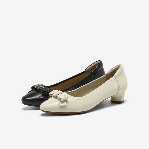 Bata浅口单鞋女2025秋商场新款羊皮粗跟通勤优雅软底单鞋6298DCQ5