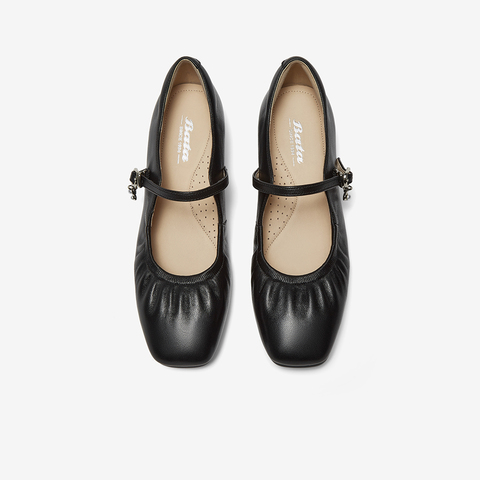 Bata玛丽珍女202秋季商场新款羊皮法式通勤百搭粗跟浅口鞋68862CQ5