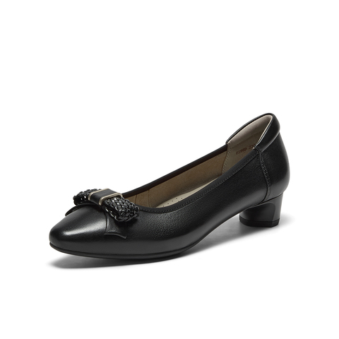 Bata浅口单鞋女2025秋商场新款羊皮粗跟通勤优雅软底单鞋6298DCQ5