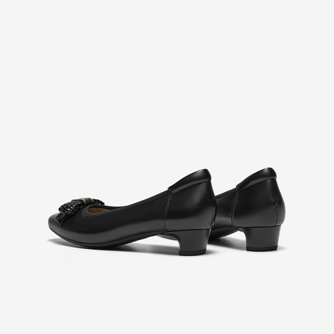 Bata浅口单鞋女2025秋商场新款羊皮粗跟通勤优雅软底单鞋6298DCQ5