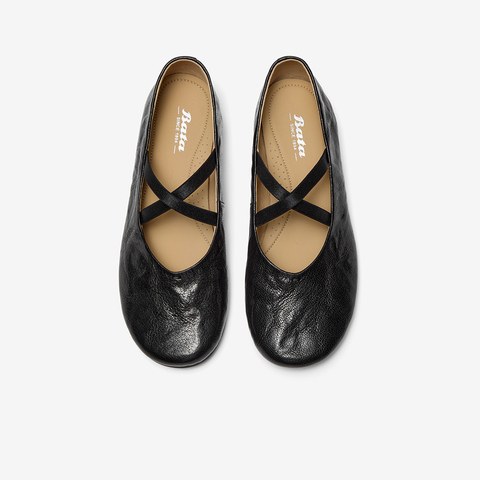 Bata羊皮书玛丽珍女2025秋商场新款英伦抓纹羊皮复古单鞋63201CQ5