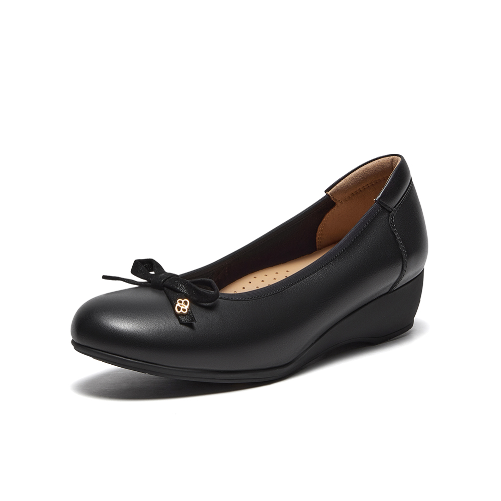 Bata浅口单鞋女2025秋季商场新款牛皮软底通勤粗跟单鞋ACG33CQ5