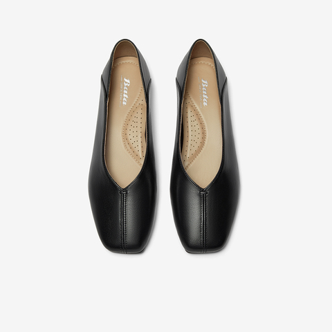 Bata浅口单鞋女2025秋季商场新款通勤百搭文艺牛皮软底鞋AOP15CQ5