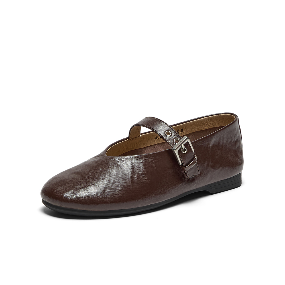 Bata羊皮书玛丽珍单鞋女2025秋商场新款复古软底浅口鞋AUO01CQ5