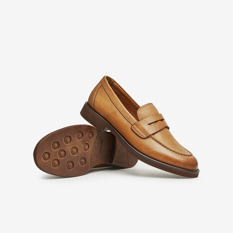 Bata乐福鞋女2025秋商场新款牛皮英伦风复古粗跟一脚蹬ATA30CA5