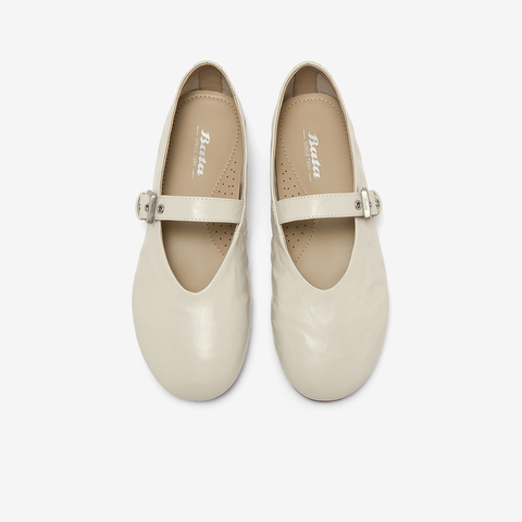 Bata羊皮书玛丽珍单鞋女2025秋商场新款复古软底浅口鞋AUO01CQ5