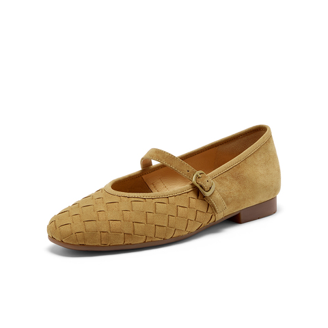 Bata编织玛丽珍女2025秋季商场新款通勤透气软底浅口单鞋AVL64CQ5