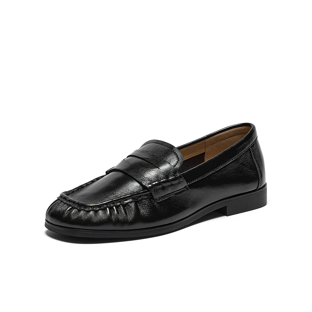 Bata乐福鞋女单2025秋季新款英伦风羊绒皮舒适百搭一脚蹬63081CA5